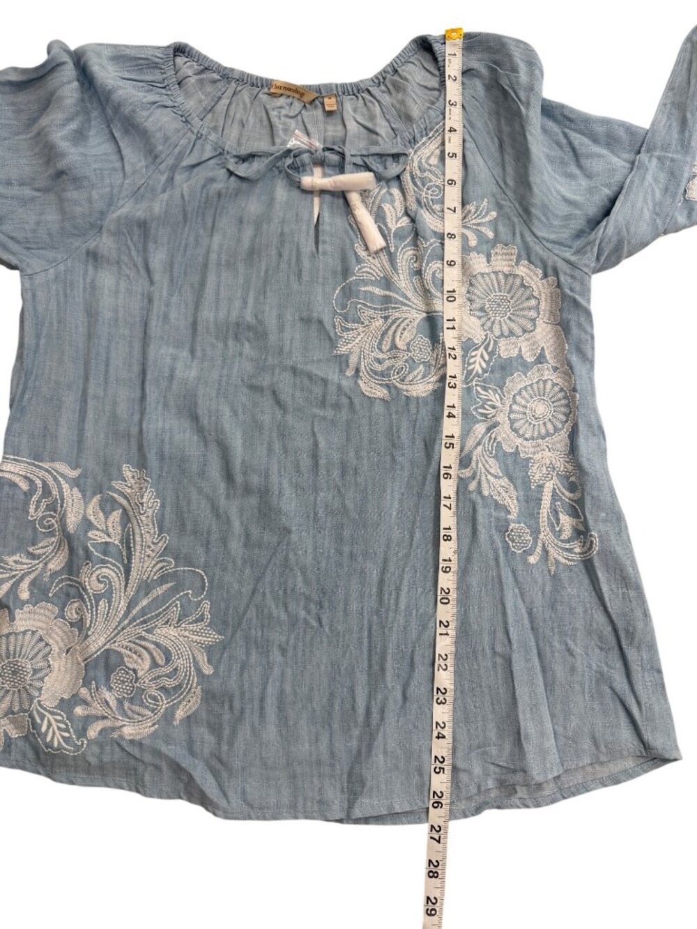 Soft Surroundings Womens Size M Womens Top Diya Embroidered Tunic Blue White NEW - Picture 7 of 8
